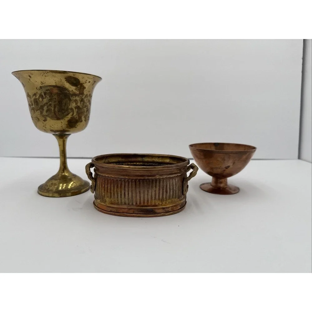 Lot of 3 Misc Vintage Brass Items - Goblet Cup Trinket